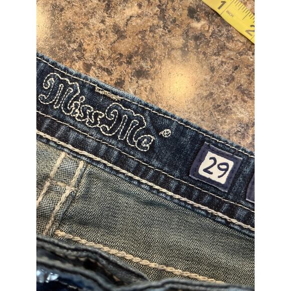 Miss Me Size 29 Boyfriend Capri Blue Denim Embellished Jeans - Picture 4 of 8